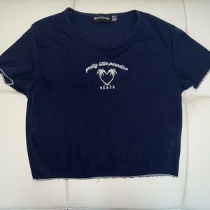 PLT Cropped Navy Blue Ribbed Top